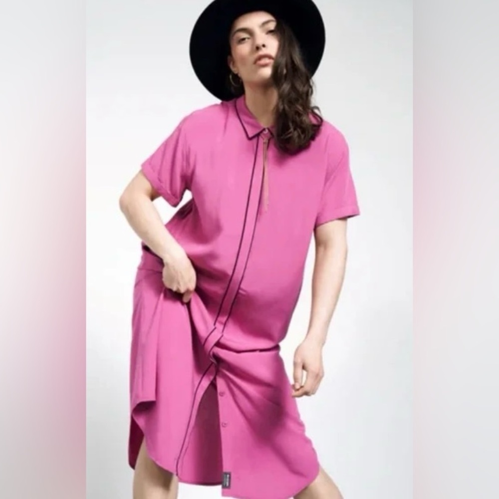 WildFang Empower Pipes Shirt Dress Pink Magenta Large